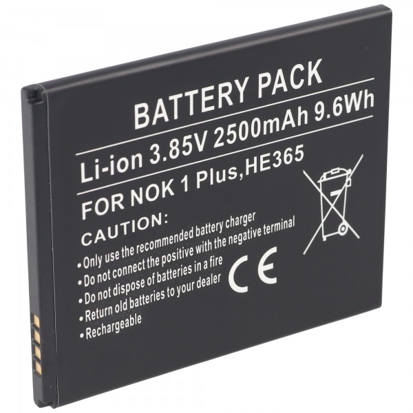 Batteri passer til Nokia 1 Plus, HE365, Li-ion, 3,85V, 2500mAh, 9,6Wh