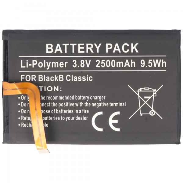 Batteri passer til Blackberry Classic, Li-Polymer, 3.8V, 2500mAh, 9.5Wh, indbygget, uden værktøj