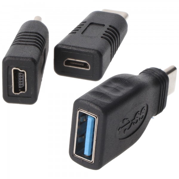 Adaptersæt på 3 til Micro-USB og Mini-USB til USB-C stik