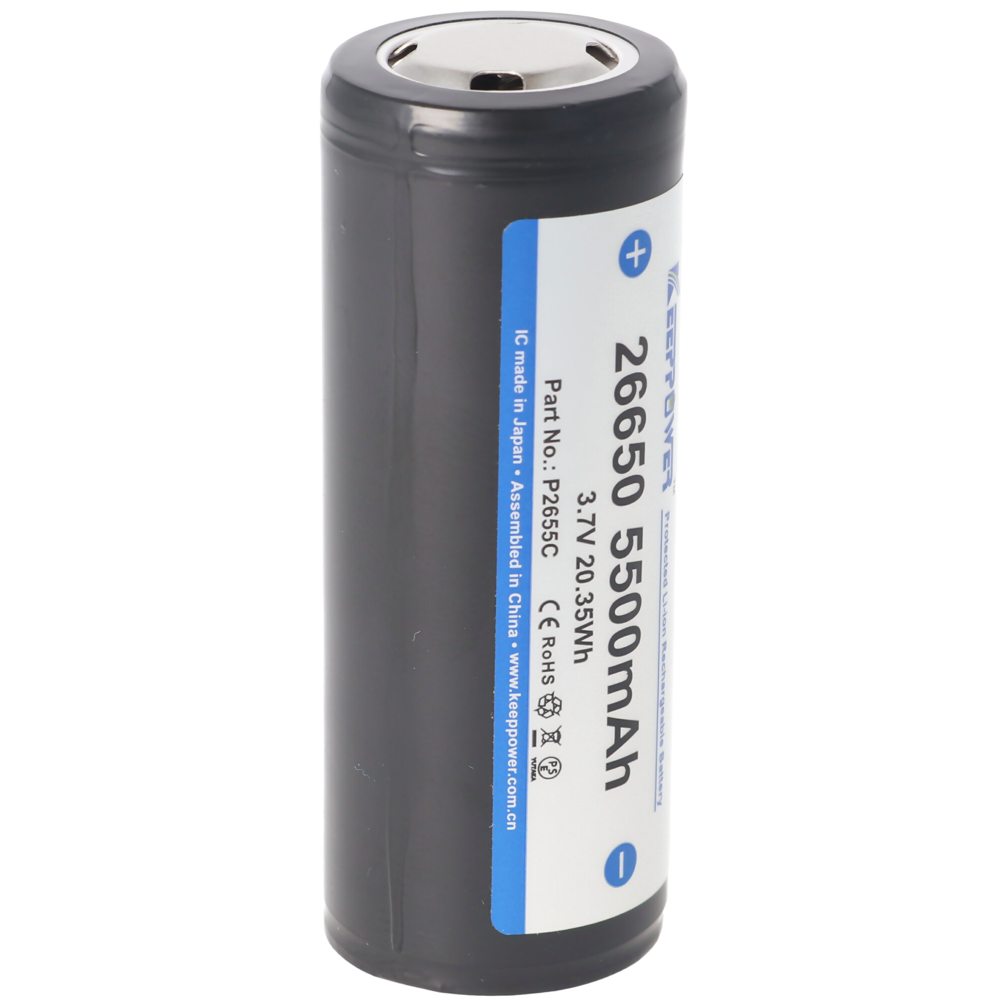 Keeppower 26650 - 5500mAh, 3,6V - 3,7V Li-ion-batteri PCB-beskyttet | Li-ion 26650 | Batteri efter størrelse | Genopladelige batterier |