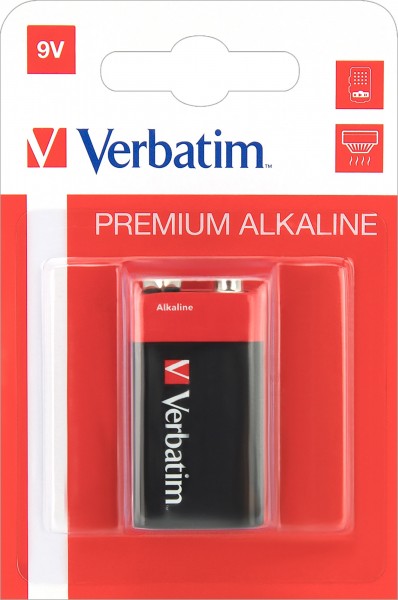 Verbatim Batteri Alkaline, E-Block, 6LR61, 9V Premium, Retail Blister (1-Pack)