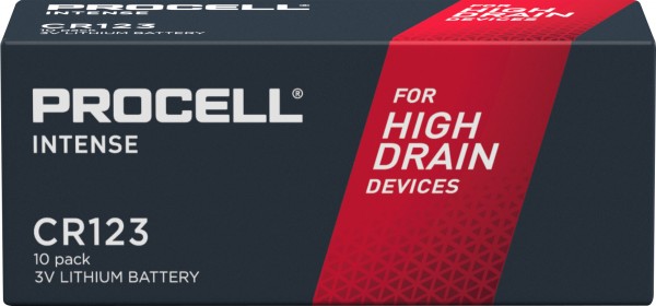 Duracell Battery Lithium, CR123A, 3V Procell Intense, Retail Box (10-Pack)