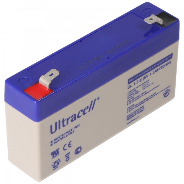 Ultracell UL1.3-6 6V 1.3Ah blybatteri AGM blygelbatteri