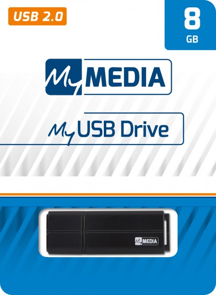 Mymedia USB 2.0 stick 8GB, sort detail blister
