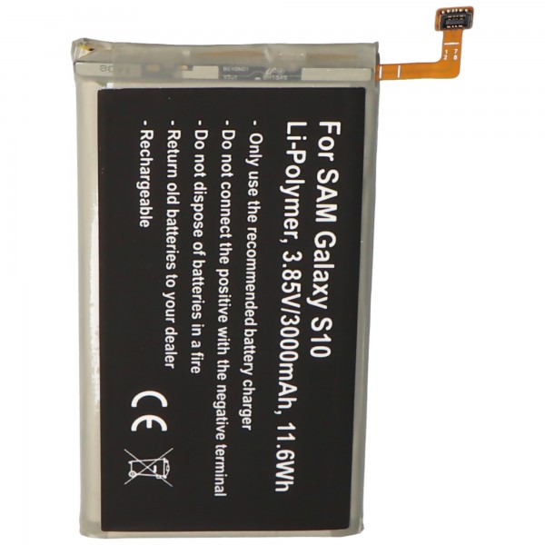Batteri passer til Samsung Galaxy S10, Li-Polymer, 3,85V, 3000mAh, 11,6Wh, indbygget, uden værktøjer