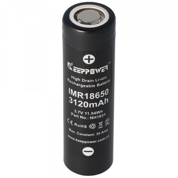 Keeppower IMR18650 - 3120mAh, 3,6V til 3,7V Li-ion batteri US18650VTC6