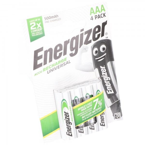Energizer Batteri NiMH, Micro, AAA, HR03, 1,2V/500mAh Universal, Foropladet, Retail Blister (4-Pack)