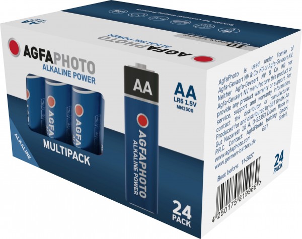 Agfaphoto alkalisk batteri, Mignon, AA, LR06, 1,5V strømforsyning, detailboks (24-pak)