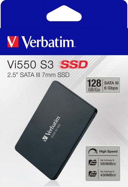 Verbatim SSD 128GB, SATA-III, 6,35 cm (2,5''), Vi550 (R) 560MB/s, (W) 430MB/s, Detailhandel