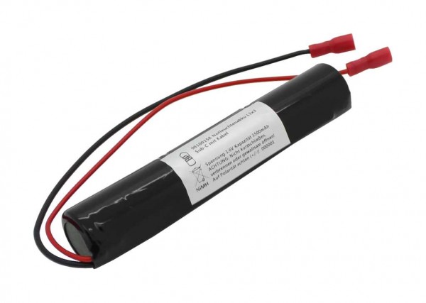 Nødlysbatteri NiMH 3.6V 3500mAh L1x3 Sub-C med 200 mm kabel og 4,8 mm Faston-stik erstatter RPower 20101
