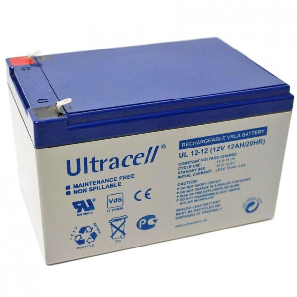 Ultracell UL12-12 Bly 12 Volt 12 Volt batteri med 4,8 mm Faston-stik
