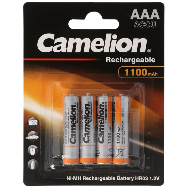 AAA, Micro, LR03, HR04, NiMH batteri med op til 1100mAh i en blisterpakning på 4, mål 44.2x10.2mm