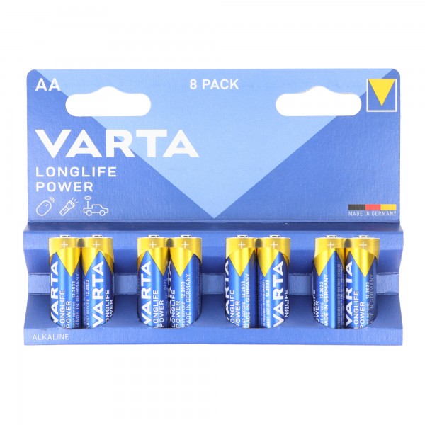 Varta batteri Alkaline, Mignon, AA, LR06, 1,5V Longlife Power, Retail Blister (8-Pack)