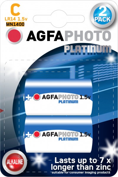 Agfaphoto batteri alkalisk, baby, C, LR14, 1,5V strøm, detailblister (2-pak)