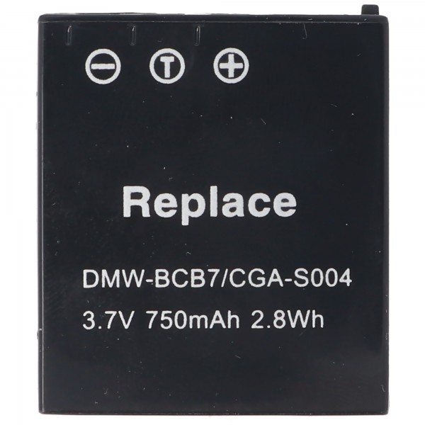 Batteri passer til Panasonic CGA-S004, DMW-BCB7, Li-ion, 3,7V, 750mAh, 2,8Wh