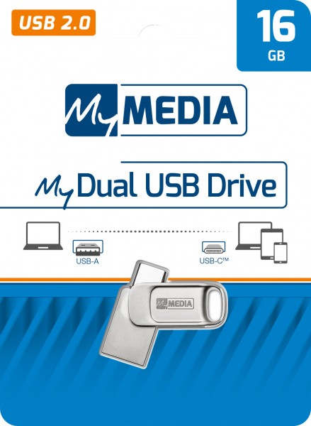 Mymedia USB 2.0 OTG stick 16GB, type AC, My Dual, sølvblister