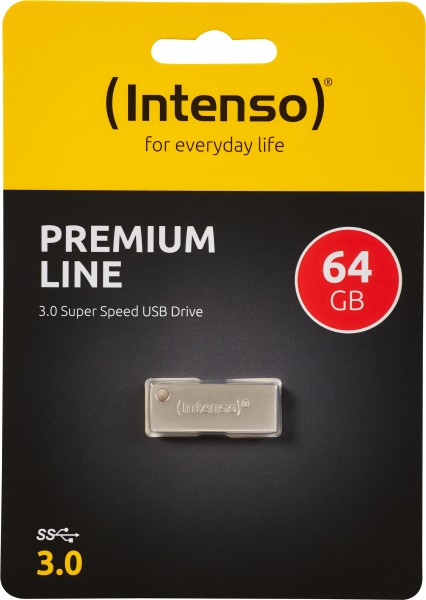 Intenso USB 3.0 Stick 64GB, Premium Line, metal, sølv type A, (R) 100MB/s, detailblister