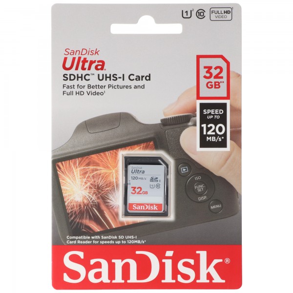 Sandisk SDHC-kort 32GB, Ultra, Klasse 10, UHS-I (R) 120MB/s, detailblister