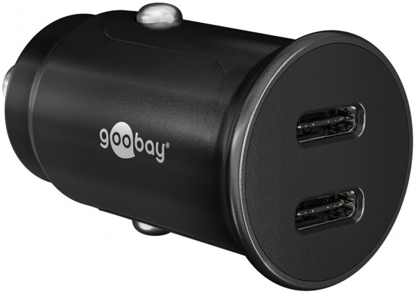 Goobay Dual-USB-C™ PD (Power Delivery) hurtig biloplader (30 W) - 30 W (12/24 V) velegnet til enheder med USB-C™ (Power Delivery) som f.eks. eks iPhone 12