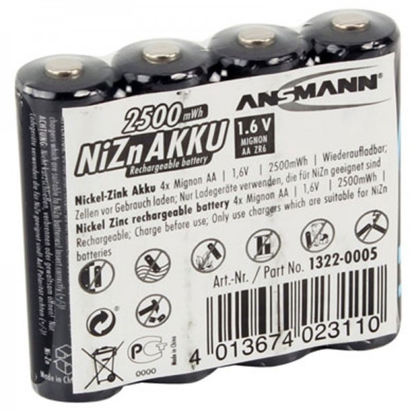 Ansmann Mignon LR06 AA NiZn batteri 1.6 Volt 2500mWh i sæt med 4