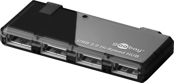 Goobay 4-vejs USB 2.0 Hi-Speed HUB - til tilslutning af op til 4 USB-enheder til en USB-port; inkl. strømforsyning (5 V / 2 A)