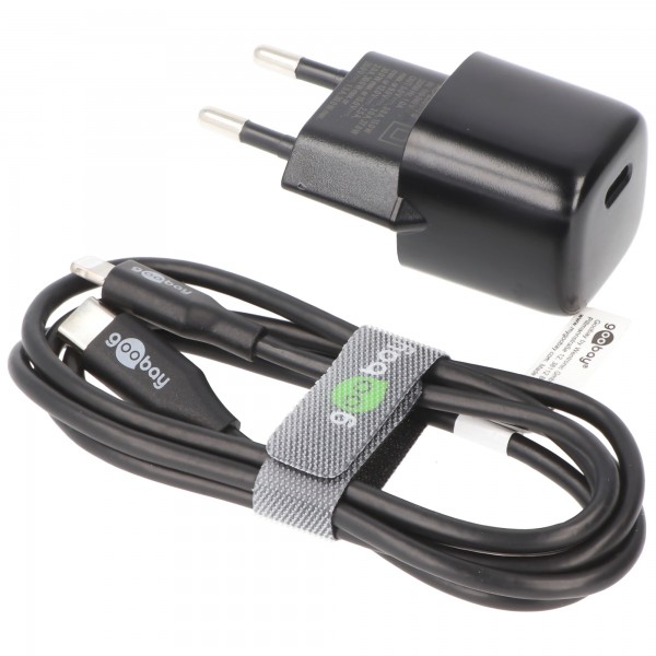 Goobay Lightning/USB-C™ PD opladningssæt (30 W) - USB-C™ strømadapter 30 W inklusive USB-C™ til Lightning-kabel til f.eks. iPhone 12