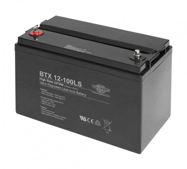 Wing BTX12-100LS 12V 105Ah højhastigheds højstrømskompatibel blybatteri AGM blygelbatteri