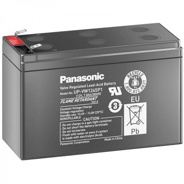 Panasonic UP-VW1245P1 Batteri PB 12Volt 7.8 Ah (tidligere 9Ah) med Faston 6.3mm stikkontakter