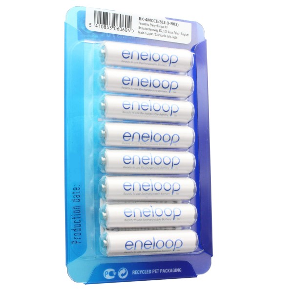 Sanyo eneloop HR-4UTGB Taske AAA Micro-Batteripakke af 8 med 2x AccuCell Taske blå