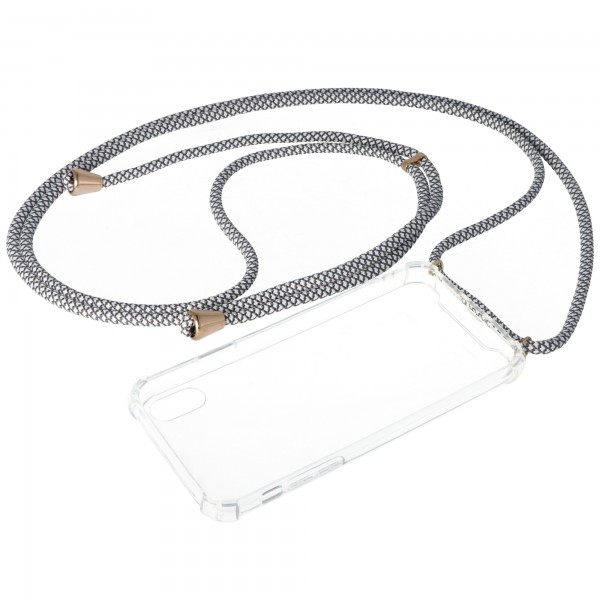 Halskædetaske, der er velegnet til Apple iPhone XR, smartphone-dæksel med ledningsgrå, hvid til påsætning