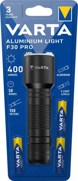 Varta LED lommelygte aluminiumslys 400lm, inkl. 3x alkalisk AAA, detailblister