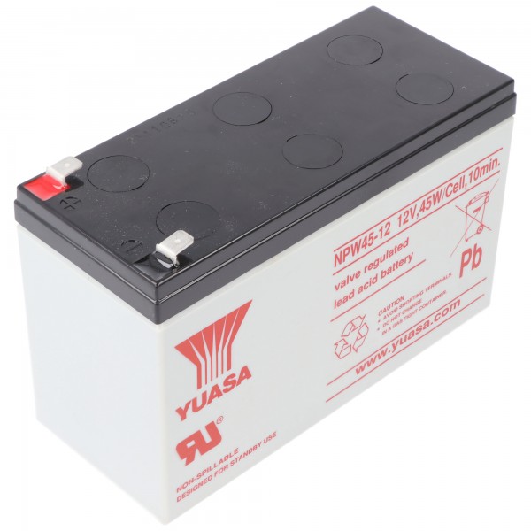 Yuasa NPW45-12 Bly PB Batteri 12 Volt, 8500mAh med Faston 6.3mm kontakter