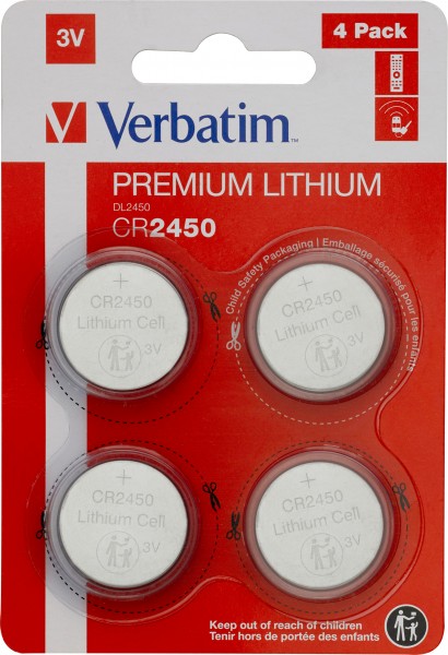 Verbatim batterilithium, knapcelle, CR2450, 3V detailblister (4-pak)