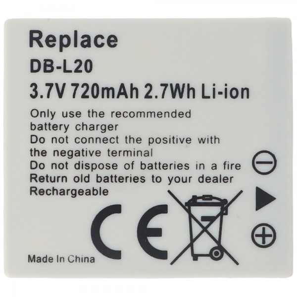 AccuCell batteri passer til Sanyo DB-L20, Xacti DMX-C1, 720mAh