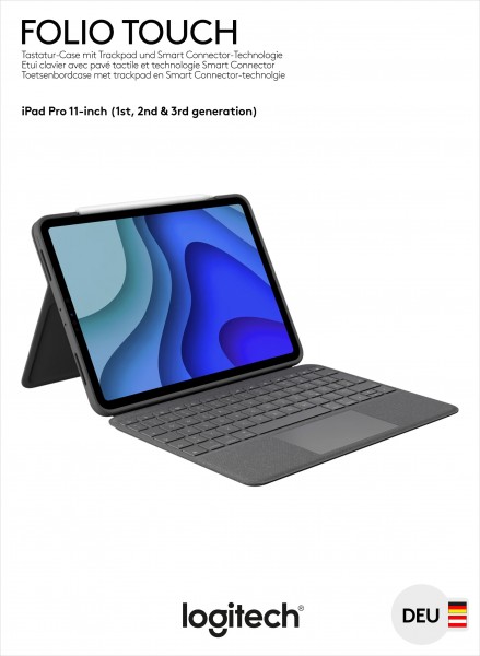 Logitech Keyboard Folio Touch, Smart Connector, grafit til Apple iPad Pro 11&quot;, Gen.1/2/3/4, Trackpad, DE, Detailhandel