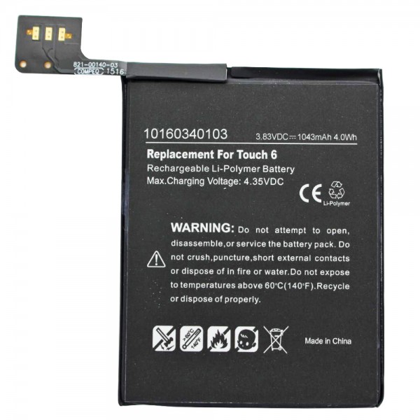Batteri passer til Apple A1574 Batteri iPod 7.1, iPod Touch 6th, iPod Touch 6th generation, 020-00425, A1641