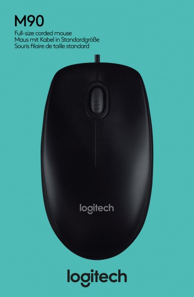 Logitech Mouse M90, USB, sort optisk, 1000 dpi, 3 knapper, detailhandel