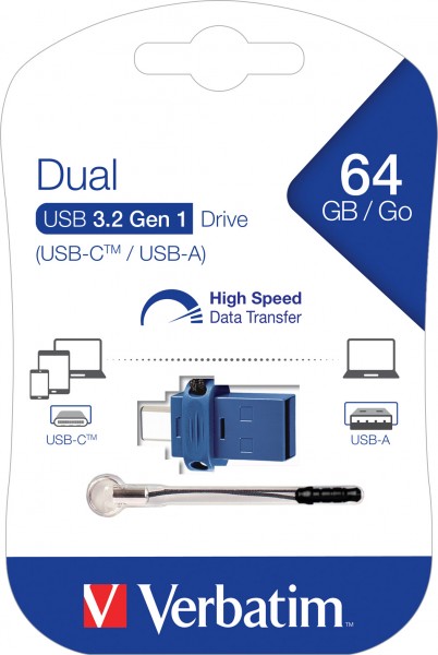 Verbatim USB 3.2 OTG Stick 64GB, Dual Drive Type-AC, (R) 110MB/s, (W) 20MB/s, detailblister