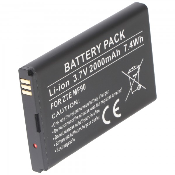 Batteri passer til ZTE MF90, Li-ion, 3.7V, 2000mAh, 7.4Wh