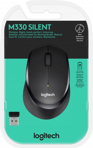 Logitech Mouse M330, lydløs, trådløs, sort optisk, 1000 dpi, 3 knapper, detailhandel