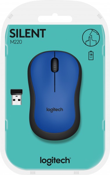 Logitech Mouse M220, lydløs, trådløs, blå optisk, 1000 dpi, 3 knapper, detailhandel