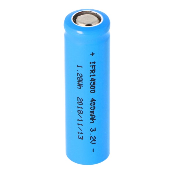 IFR14500 - 400mAh AA LiFePo4 batteri 3,2V med fladtop (uden hoved) flad positiv pol, dimensioner 49,8x14,2mm