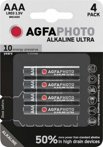 Agfaphoto batteri alkalisk, mikro, AAA, LR03, 1,5V Ultra, detailblister (4-pak)