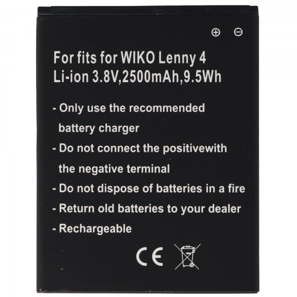 Batteri kun egnet til WIKO Lenny 4 batteri 3913, Lenny 4 Plus, Harry Li-ion, 3,8 Volt 2500mAh, 9,5Wh, aftagelig