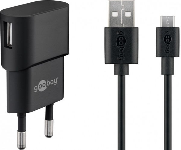 Goobay Micro USB ladesæt 1 A - strømforsyningsenhed med Micro USB kabel 1m (sort)
