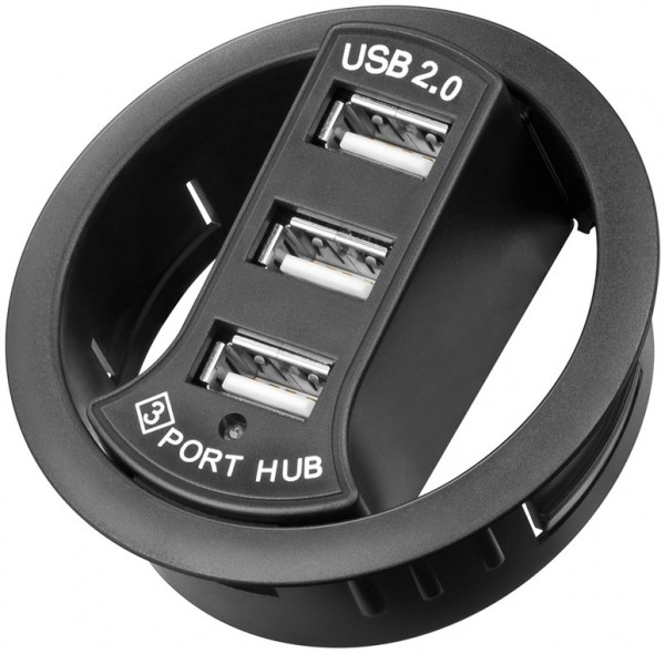 Goobay 3-vejs USB 2.0 Hi-Speed indbygget HUB/fordeler - til installation i 60 mm bordbøsninger