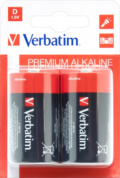 Verbatim Battery Alkaline, Mono, D, LR20, 1,5V Premium, Retail Blister (2-Pack)