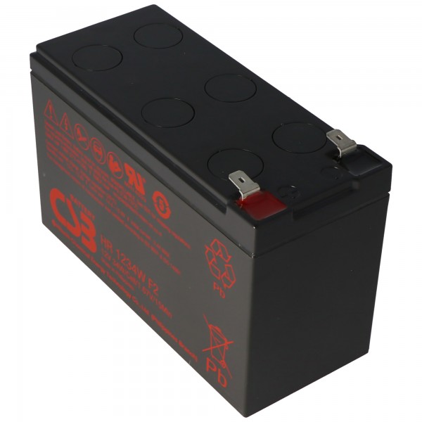 CSB-HR1234WF2 12 Volt AGM-blybatteri 2.8Ah - 34Wh, 151x65x100mm Faston 6.3mm Høj Strøm