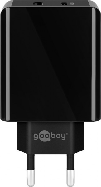 Goobay Dual USB-C™ PD (Power Delivery) hurtigoplader (28W) sort - velegnet til enheder med USB-C™ (Power Delivery) 18W eller konventionel USB-A-forbindelse 10W såsom iPhone 12
