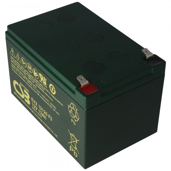 CSB-EVX12120F2 12 Volt AGM blybatteri 12Ah, 151x98x100mm faston 6,3mm cykler + standby